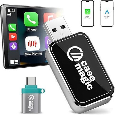 Case-Magic 2-in-1 Wireless Car Receiver with Bluetooth Connectivity, Wired Auto Android Car Receiver(Black)