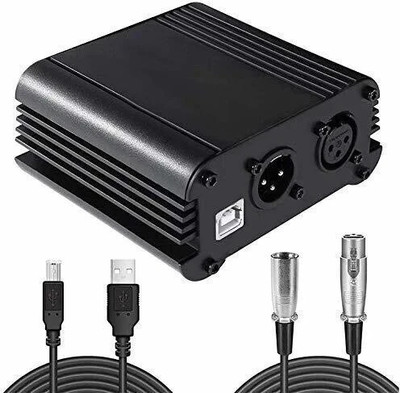 AMG Music 48V Phantom Power, Audio Interface with USB Cabel, BONUS+XLR 3 Pin Microphone Cable for Any Condenser Microphone Music Recording Equipment microphone set(Black)