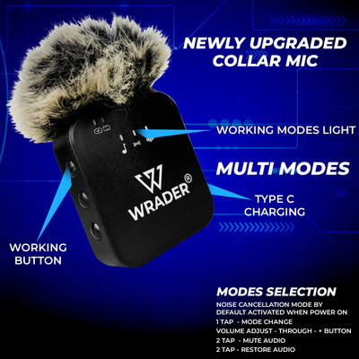 WRADER Wireless Mic with Noise Reduction for Mobile, Cameras, PC, Laptops, GoPro, DSLR Microphone