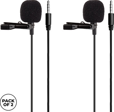 WRADER PACK OF 2- Professional Grade 3.5mm Collar Microphone for Youtube Video Recording Insta Reels Vlogging Mobile Phone Microphone(Black)