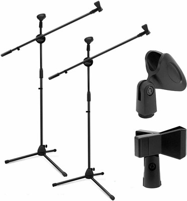 Urban Infotech Set of 2 Mic Stand 3-Leg Boom with Dual Mic Clip Holders for Singing Mic Stand(Black)