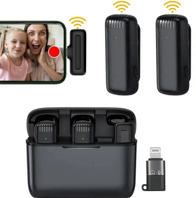 WRADER Dual Wireless Lavalier Mic with Charging Case for Type C Mobiles & iPhone Collar Microphone