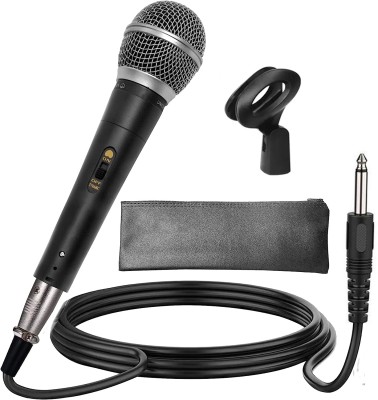 Qmic Professional Mic Metal Dynamic Cardioid Performance Microphone with 15 Feet XLR Handheld Vocal Unidirectional Dynamic Microphone With On/Off Switch(Silver, Black)