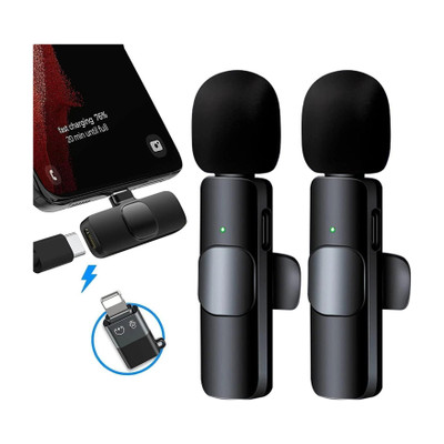 pay pay K9 Dual Collar Mic For IOS/Android Type C Supported Microphone Microphone WIRELESS MICROPHONE(Black)
