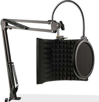 Urban Infotech 3 Panel Isolation Shield Filter with 2 Mic Clip Holder Mic stand(Black)
