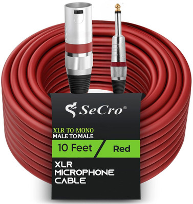 SeCro Mic Cable XLR Male to 1/4 Cable 6.35mm Microphone Cable (RED (3 Meter)) Microphone, Stereo System, Wireless Microphone Receiver, Audio Mixer.(Red)