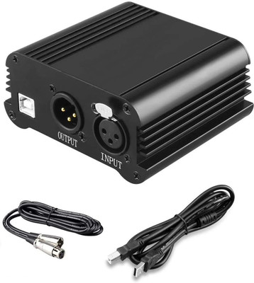DawnRays 48V Phantom Power Supply with Adapter, BONUS+XLR 3 Pin Microphone Cable for BM 800 or Any Condenser Microphone Music Recording Equipment Phantom Power For BM 800 And any other condenser mic(Black)