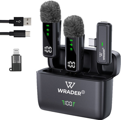 MOBIZAC Dual Wireless Mic with Noise Cancellation Muff, Long Battery Backup Microphones for Video Recording Youtube Vlogging Reels Online Teaching(Black)
