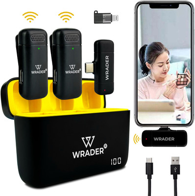 WRADER 360° Omnidirectional Noise Cancelling Wireless Mic with Rechargeable Charging Case Microphone for Voice Recording(Black)