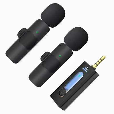 pay pay K-35 3.5mm Aux Dual Receivers 2 - Mics 1 Input Wireless Collar Microphone LIGHTNING AND C-TYPE(Black)