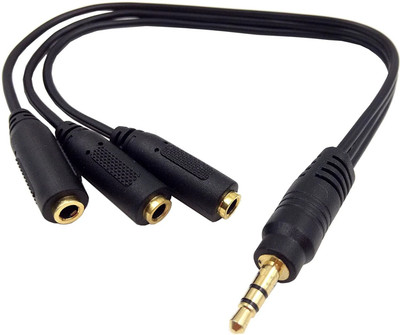 EKAAZ  TV-out Cable 1 Male to 3 Female 3.5mm Headphone Earphone Mic Audio Y Splitter Cable Aux Cord Three in One for PC Laptop – Black(Black, For Mobile)