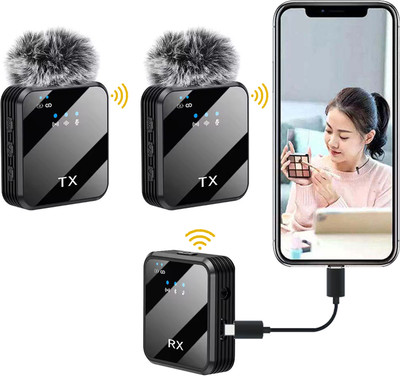 MOBIZAC (K205 Model) Dual Wireless Collar Mic with Superior Cancellation Microphones for Vlogging Youtube Video Recording Podcast Online Interviews Reels(Black)