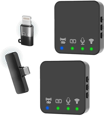 PICSTAR Wireless Microphone Noise Cancellation Lapel Mic Compatible with Type-C Microphone(Black)