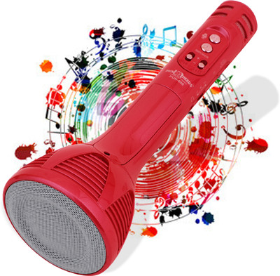Daily Needs Shop Karaoke Wireless Mic Bluetooth Microphone Speaker 2-in1 With Recording + USB+FM Karoke Mic(Red)