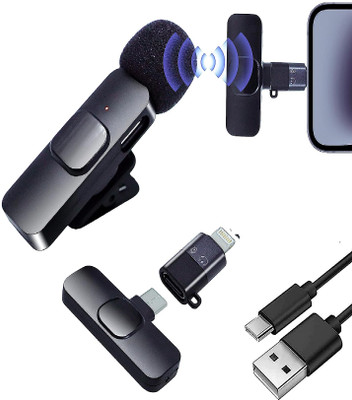 SHOP PLUS Wireless Collar Microphone Noise Cancellation Mike for Vlogging Interview Live Streaming YouTube Video Compatible with Type-C and iOS(Black)