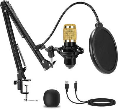 Mocking Bird Condenser Microphone,Professional USB Microphone Plug & Play PC Computer Recording Microphone Cardioid Mic Kit w/ Adjustable Boom Arm Stand for Recording(Black)