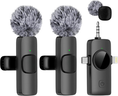 GADGETSWEAR Wireless Lavalier Microphone For Youtubers, 3-in-1 Plug-and-Play Wireless Mic For iPhone/Android/DSLR Camera/USB-C Plug/iPad, Noise-Cancelling Mic(Black)