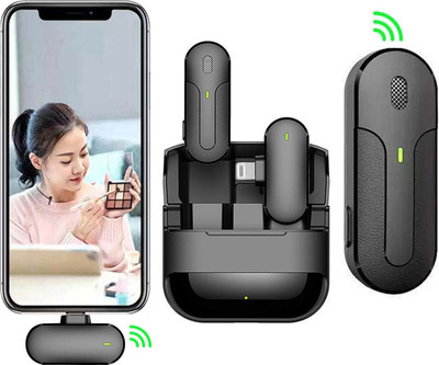 WRADER Wireless Microphone with Charging Case Mic for iPhone for Video Recording and Vlogging Microphone(Black)