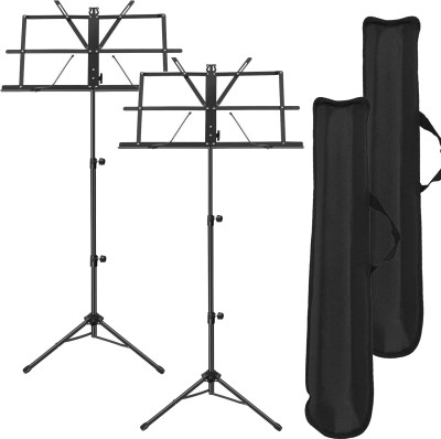 IMAGINEA 2 Music Stand for Notes, Folding Height and Angle Adjustable Metal Music Sheet Notation Stand for Singer Lyric Stand Folding Musical Instruments Portable Stand(Black)