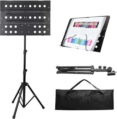 AMG Music Music Sheet Notation Stand Portable 3 Folding Music Notes Holder Stand Music Book Stand For Carry Notes Adjustable Music Stand(Black)