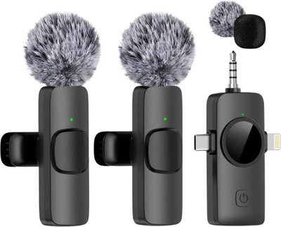 GADGETSWEAR Wireless Lavalier Microphone For Youtubers, 3-in-1 Plug-and-Play Wireless Mic For iPhone/Android/DSLR Camera/USB-C Plug/iPad, Noise-Cancelling Mic(Black)