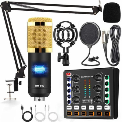 Urban Infotech BM800 Condenser Microphone with V9 Pro Sound Card Broadcasting Studio Recording Microphone(Black)