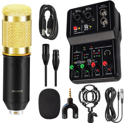 Urban Infotech BM-800 Condenser Microphone with 3 mtr Dlx Cabel and Audio Mixer Professional Broadcasting Studio Recording Condenser Microphone Set(Black)