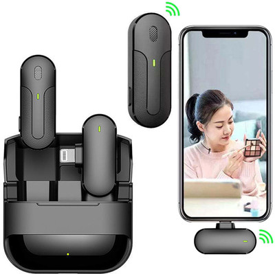 WRADER Wireless Lavalier Mic for iPhone with Noise Cancellation and Charging Case Microphone for Youtube Channel(Black)