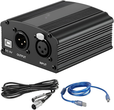 Mocking Bird 48V Phantom Power Adapter Supply for Condenser Microphone Phantom Power Audio Interface with Adapter and XLR Male to XLR Female.(Black)