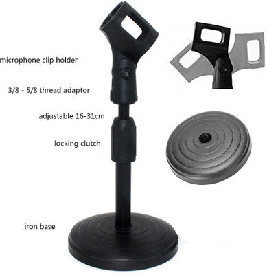 BALRAMA Round Base Desktop Mic Stand Adjustable Height Table Top Stand Mic Clip Holder Studio Desktop Microphone Stand for Broadcasts Podcasts Singing Computer Meeting(Black)