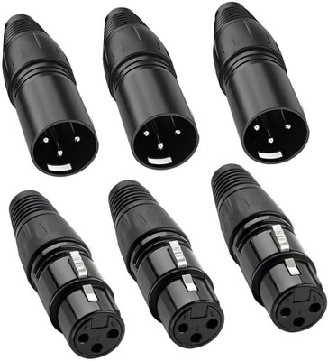 AMG Music 6-Piece 3 Pin XLR Solder Type Connector 3 Male and 3 Female Plug Cable Connector Mic Audio Socket, Made of Zinc Alloy for High Conductivity and Ultra-low Noise(Black)