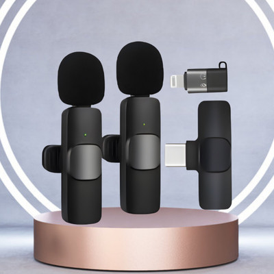 GUGGU K9 Dual Wireless Microphone Plug &Collar Mic for Vlogging/Live Stream/YouTubX58 K9 Dual Wireless Microphone Plug &Collar Mic for Vlogging/Live Stream/YouTubX58(Black)
