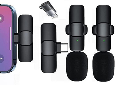 MOBIZAC Latest Edition K9 Wireless Microphone for Type C Mobiles and iOS Microphones(Black)