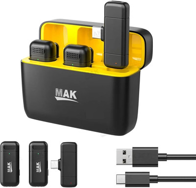 MAK Dual Wireless Lavalier Mic with Charging Case, Noise Reduction Modes Collar Mic Microphone