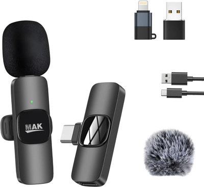 MAK Wireless Mic With Fur Windscreen, Noise Reduction, Mic for Reels Video Vlogging Microphone