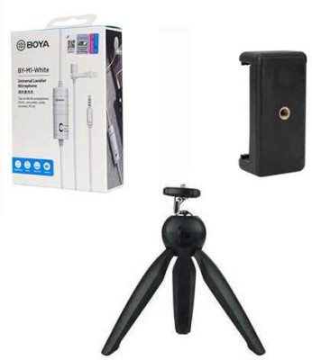 BOYA BY-M1 White with Mini Tripod and Mount2 Omni Directional Lavalier Microphone