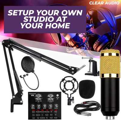 MOBIZAC Professional Condenser Mic with Sound Card Studio Microphone Setup for Studio Microphone