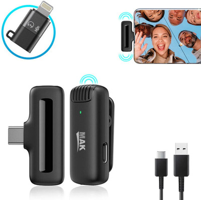 MAK Wireless Mic with Active Noise Cancellation(ANC) for Vlogging For Type C/iPhone Microphone