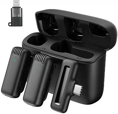 MOBIZAC Dual User Wireless Mic with Sound Cancellation for Type C Mobiles and iOS Phone Wireless Microphone(Black)