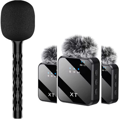 MOOZMOB Microphone Handheld Stick with Noise-Cancelling Wireless Mic for Interviews Vlog Microphone
