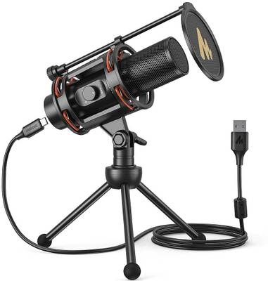 MAONO PM471TS Condenser USB Microphone for PC with Metal Pop Filter, Tripod, Gain Knob Microphone