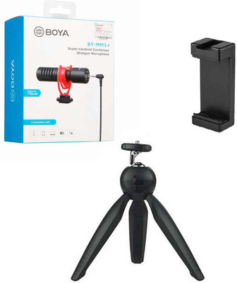 BOYA BY-MM1+ with Mini Tripod and Mount3 Super-Cardioid Microphone Microphone