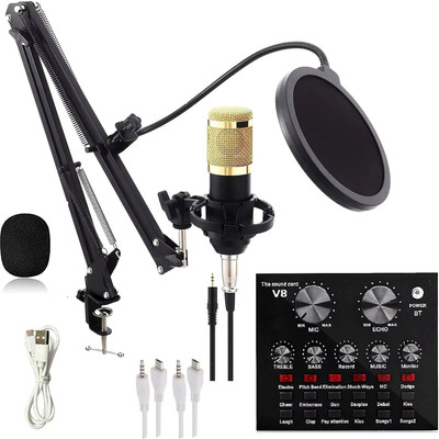 MOOZMOB Condenser Microphone with Sound Card Full Studio Mic Setup for Recording YouTube Microphone