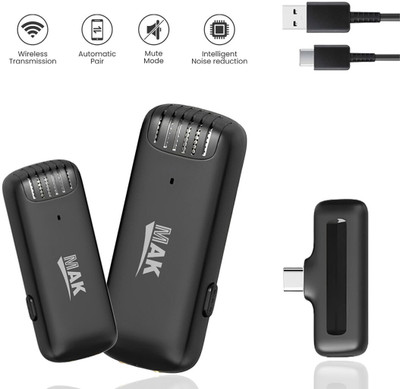 MAK Dual Wireless Mic with Charging Case, ANC, Noise Reduction Mic for IOS/Android Microphone