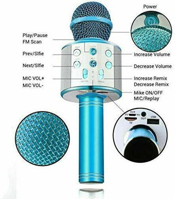 Y2H Enterprises Wireless Singing Ws-858 Mike Multi-function Bluetooth Karaoke Mic With Microphone Speaker For All Smart Phones iOS/Android, Wireless Microphone Ws-858(multicolor) Microphone