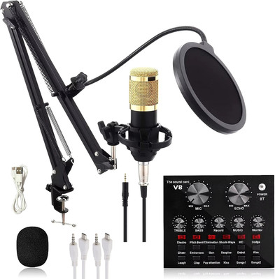 MOBIZAC Professional Condenser Mic with Sound Card Studio Microphone Set for Recording Microphone