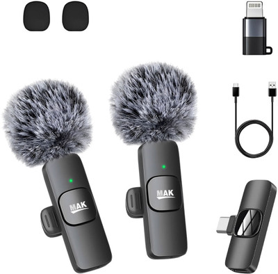 MAK Fur Wireless Dual Mic, Noise Reduction, Compatible with Smartphones for Vlogging Microphone