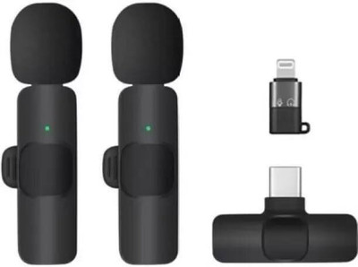 MOBONE K9 Dual Wireless Microphone Plug &Collar Mic for Vlogging/Live Stream (Black) Microphone