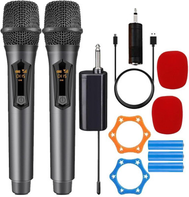 IMAGINEA UHF Wireless Dual Microphone with Rechargeable Receiver for Indoor Outdoor Party Microphone