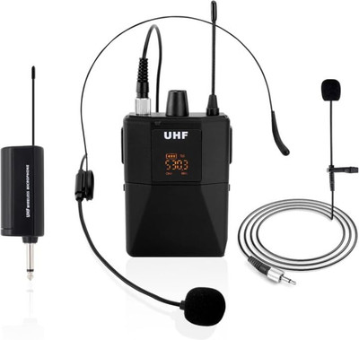 KH UHF Wireless Mic System Portable Professional Cordless with Headset, Lavalier Microphone